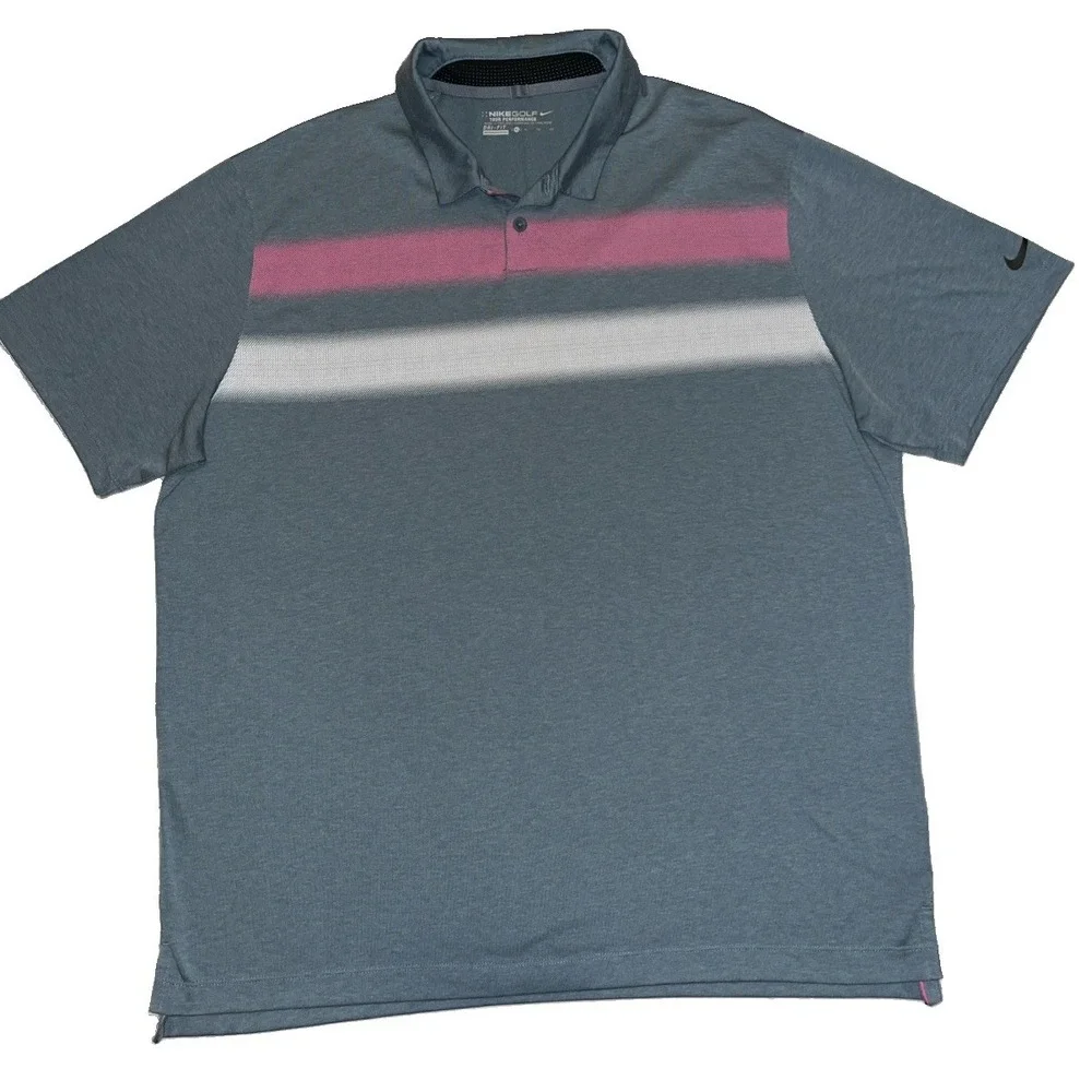 Nike Golf Polo Shirt Mens XL Gray Pink Tour Performance Dri-Fit Short Sleeve